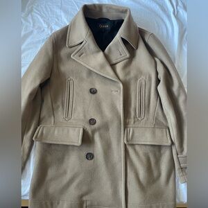 Quince Virgin Wool Blend Pea Coat Camel Tan Large